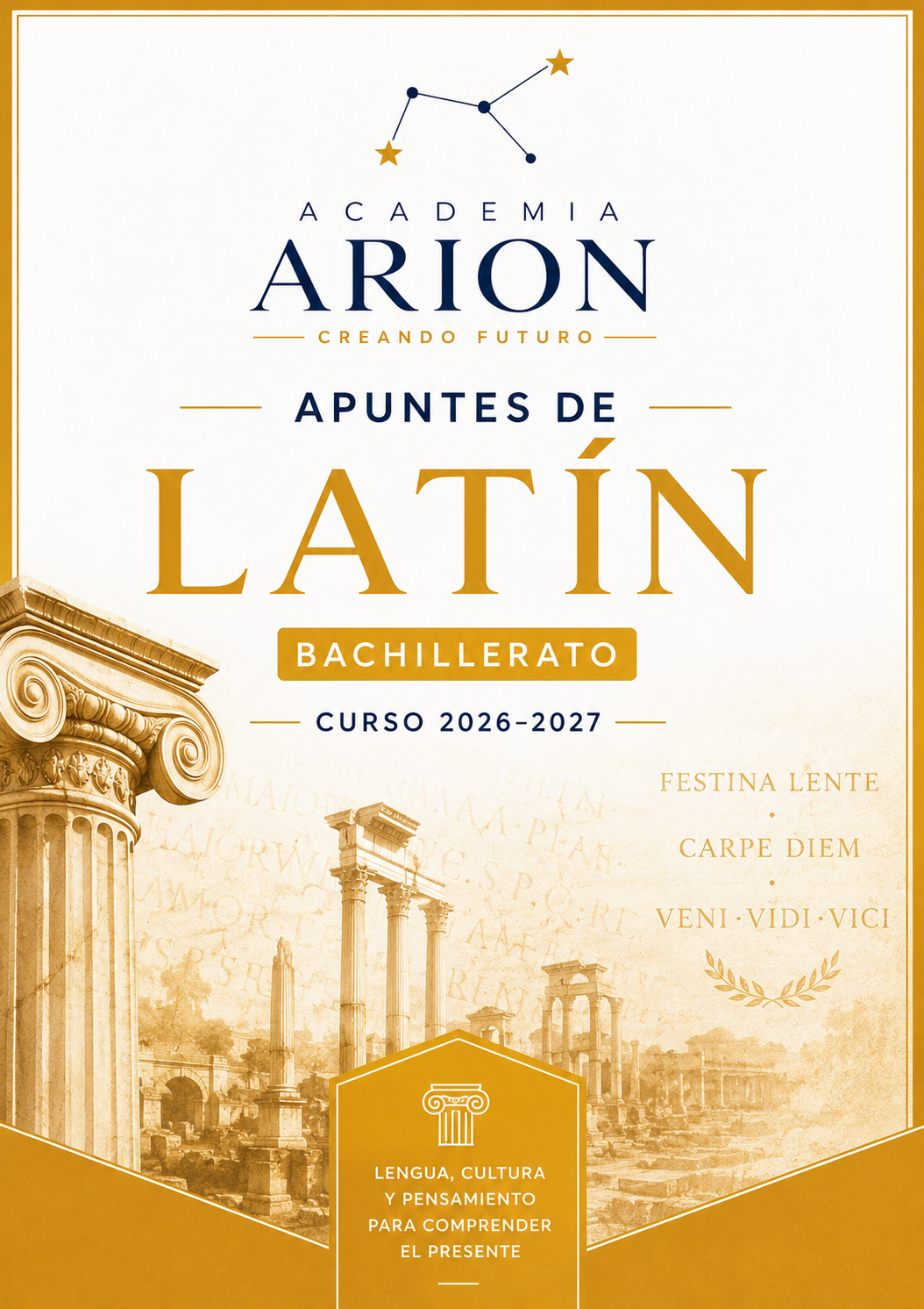 Portada del material propio de Latín de Academia Arion