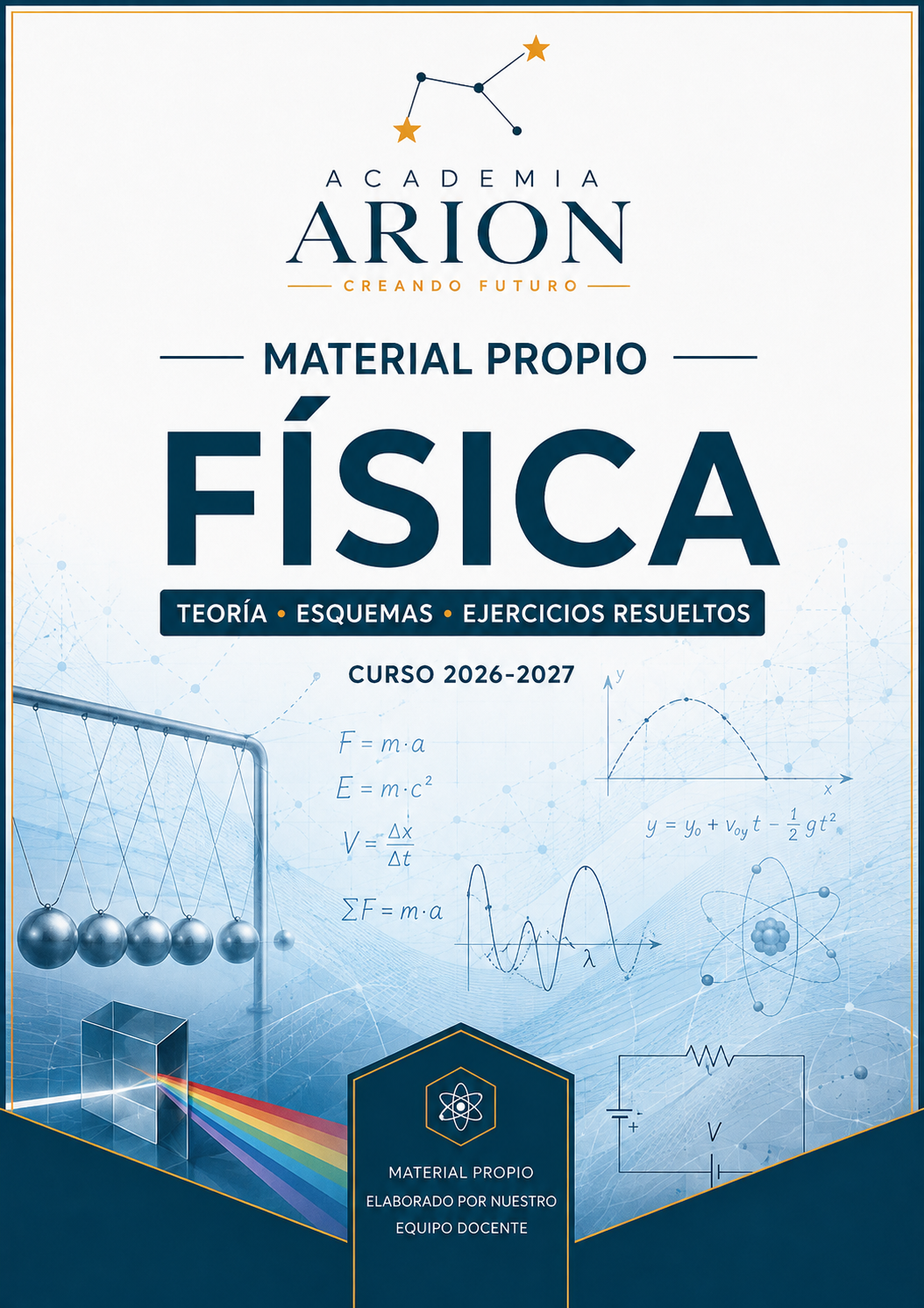 Portada del material propio de Física de Academia Arion