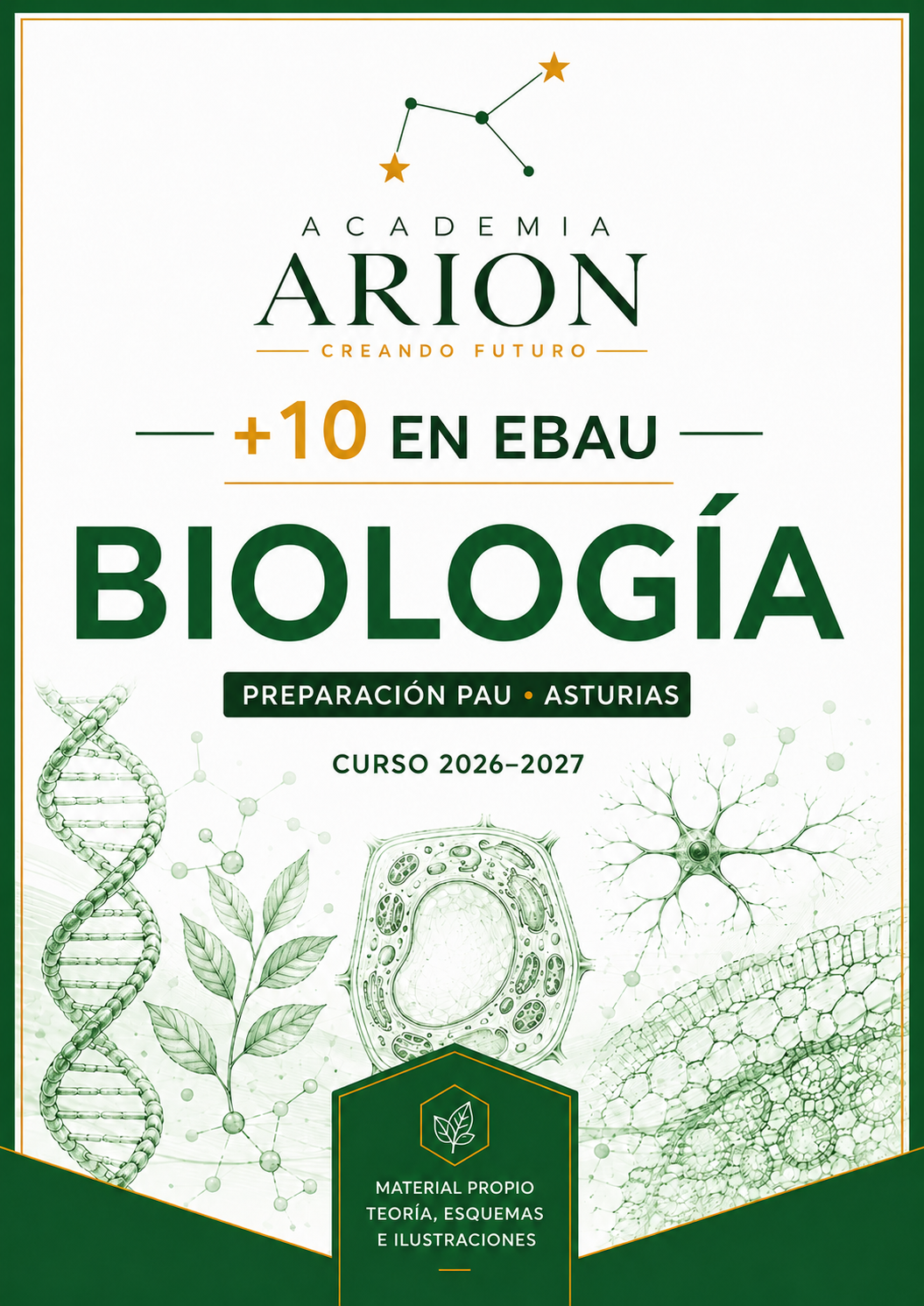 Portada del material propio de Biología de +10 en EBAU