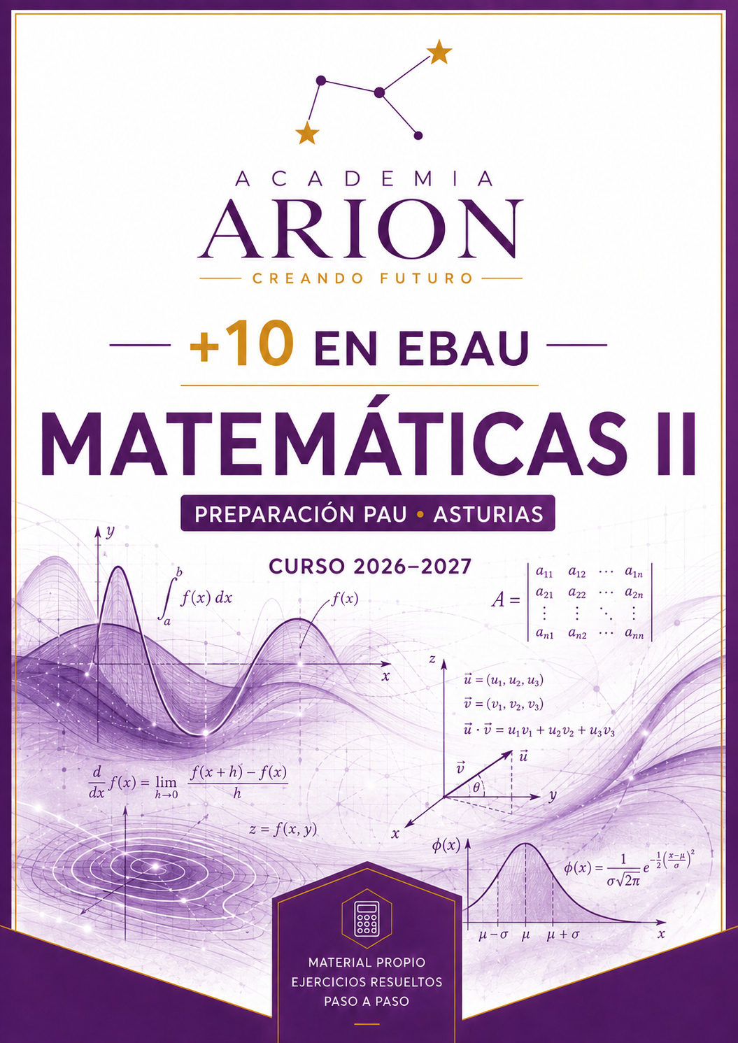 Portada del material propio de Matemáticas II de +10 en EBAU