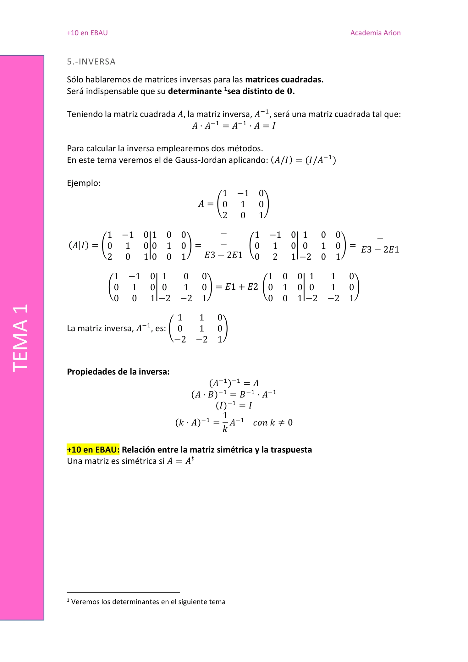 Página 1 de muestra del temario de Matemáticas II